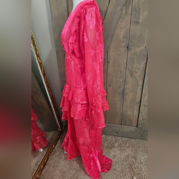 DARK PINK Frill Lacr plunge front midi dress In Hot Pink. Size 8 NWT - Picture 15 of 16